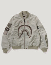 TONAL CHAIN STITCH SHARK BOMBER JACKET MENS