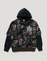 TREE EDGE CAMO LAYERED PULLOVER HOODIE MENS