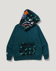 COLOR CAMO SHARK FULL ZIP DOUBLE HOODIE MENS