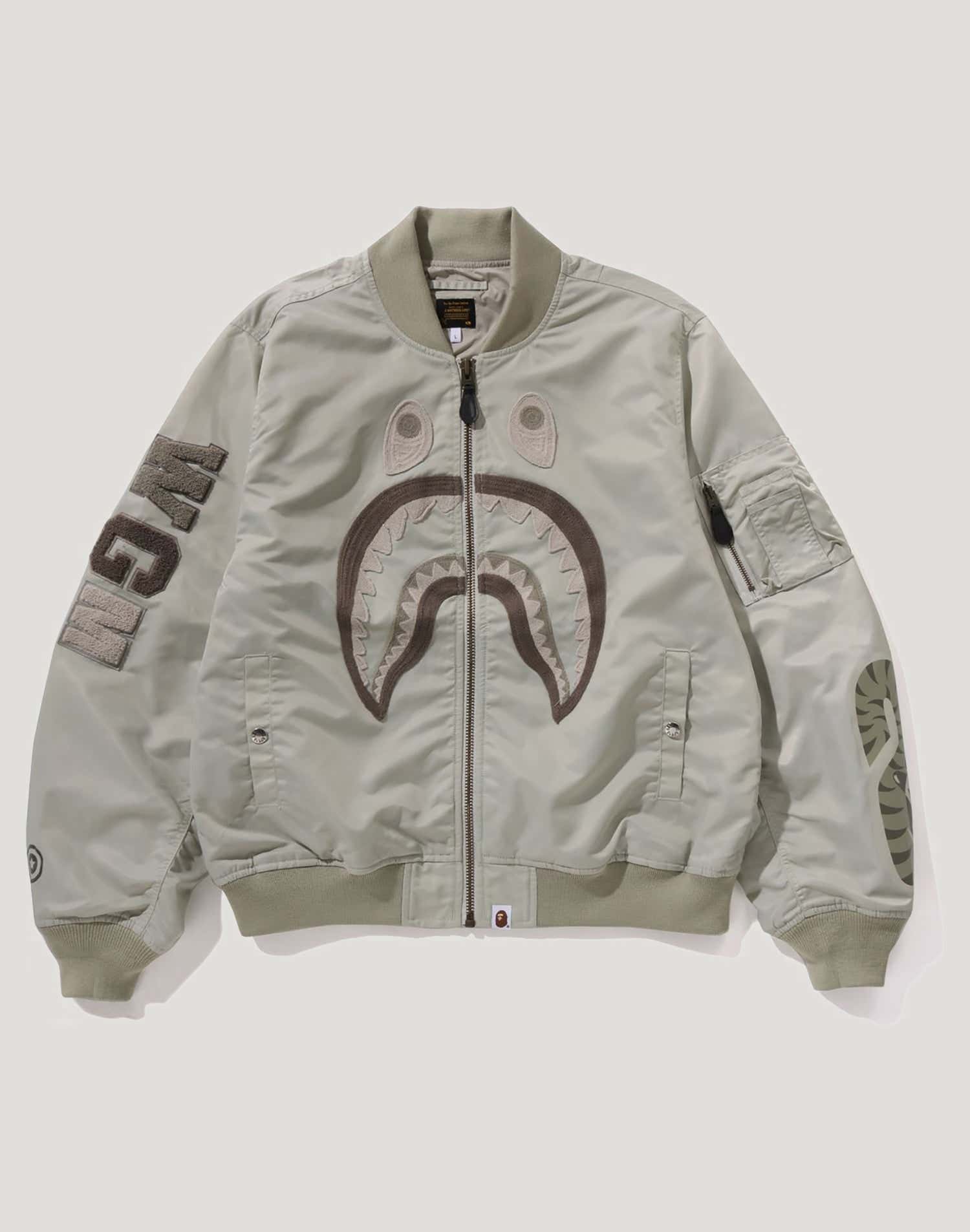 TONAL CHAIN STITCH SHARK BOMBER JACKET MENS