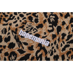 WILD LEOPARD PATTERN RELAXED FIT HALF ZIP SWEATSHIRT MENS