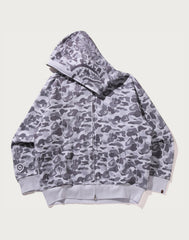 CAMO FAKE PRINT RELAXED FIT SHARK FULL ZIP HOODIE MENS