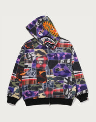 CRAZY PATCH SHARK FULL ZIP HOODIE MENS